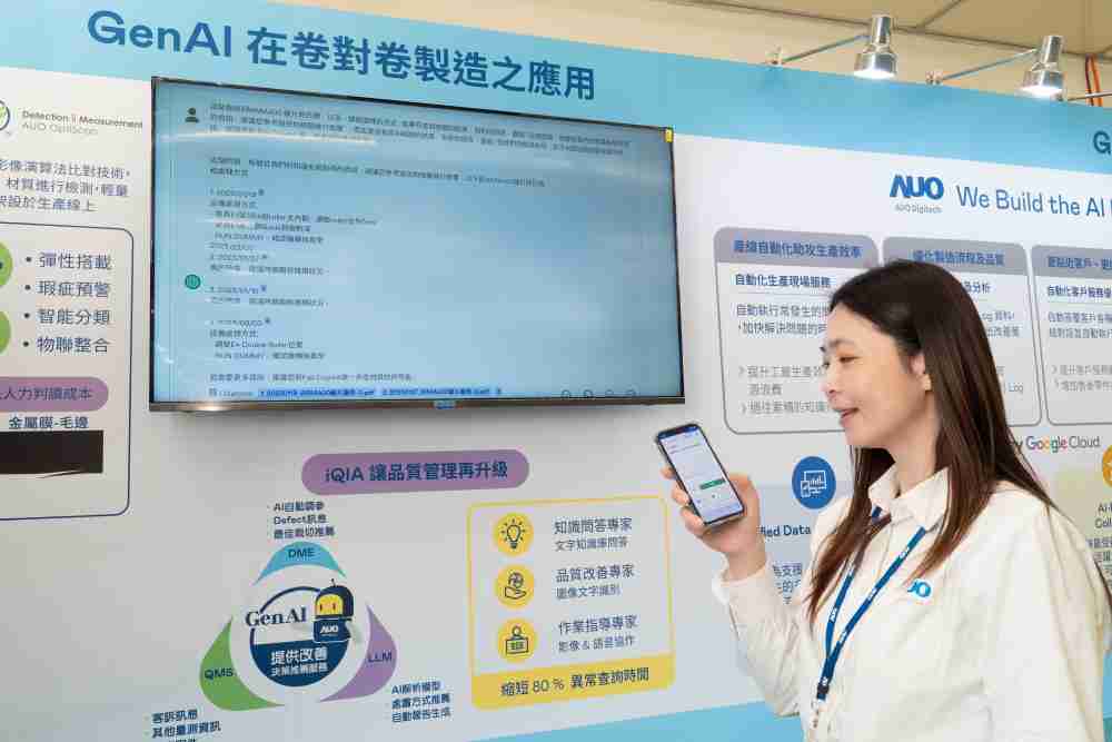 优游UB8数位积极发展数智化转型，，，，透过AI落地应用优化制造流程，，革新人力、、、、生产效率与设备维护效益，，，图为〝智能质量推升助手-iQIA〞（Intelligent quality improve assistant）应用情境，，，协助质量管理再升级。。。。